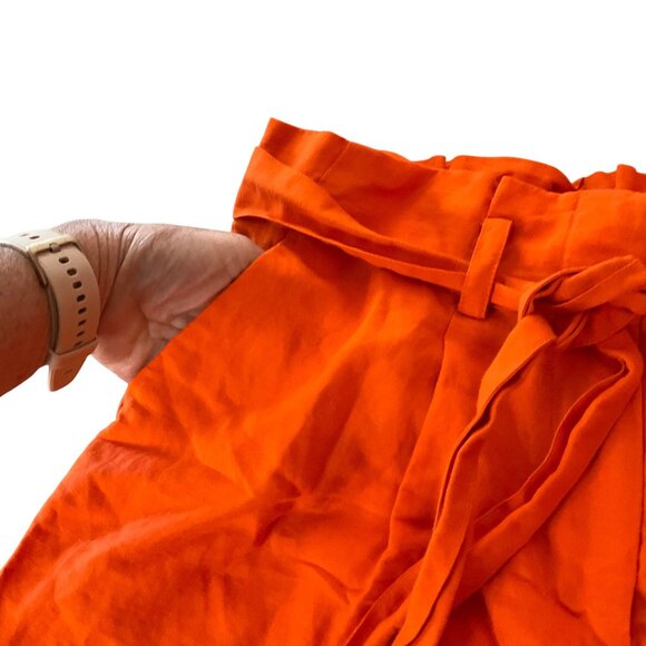Loft Orange Linen-Blend High-Waist Paperbag Shorts Pockets Size L Petite resort - Picture 6 of 11